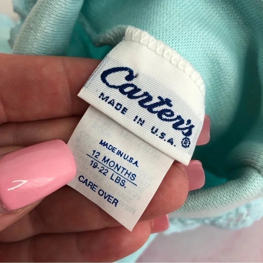 NWT Vintage Carter's turtleneck shirt aqua blue lace trim size‎ 12 months